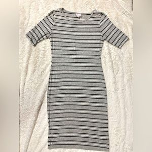 LuLaRoe Women’s Julia/ Pencil Sheath Dress Small White Grey Stripped